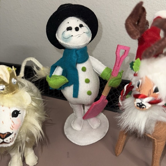 RARE Annalee Christmas Figurine Lot Snowman Reindeer Santa Mouse Lion Felt Plush - Picture 4 of 16